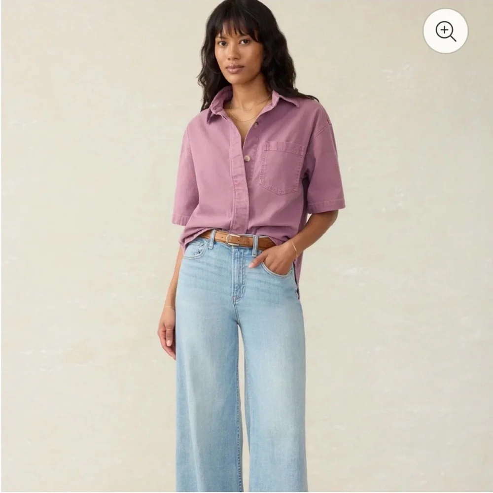 Faherty Sunwashed Canvas Overshirt - Weathered Orchid Women’s Size Medium - Picture 2 of 8